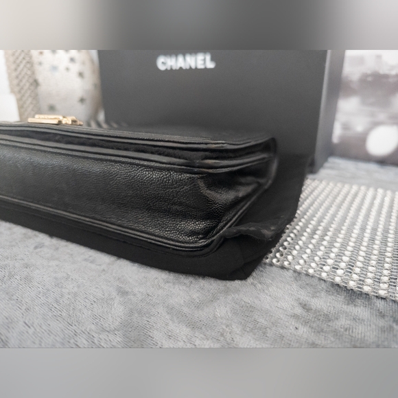 Chanel Caviar Chevron Boy Wallet On Chain- Gold Tone- Black- Full Inclusion - Picture 10 of 17